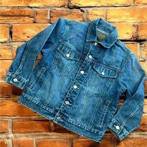 T R U E vintage Urgent Gear Russia stone Wash Denim Jean Jacket Size-Small